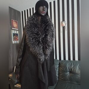 Joseph Ribkoff Faux Leather Suede Fur Sz XL No Closure Bust 22" Sleeves 24" L33"